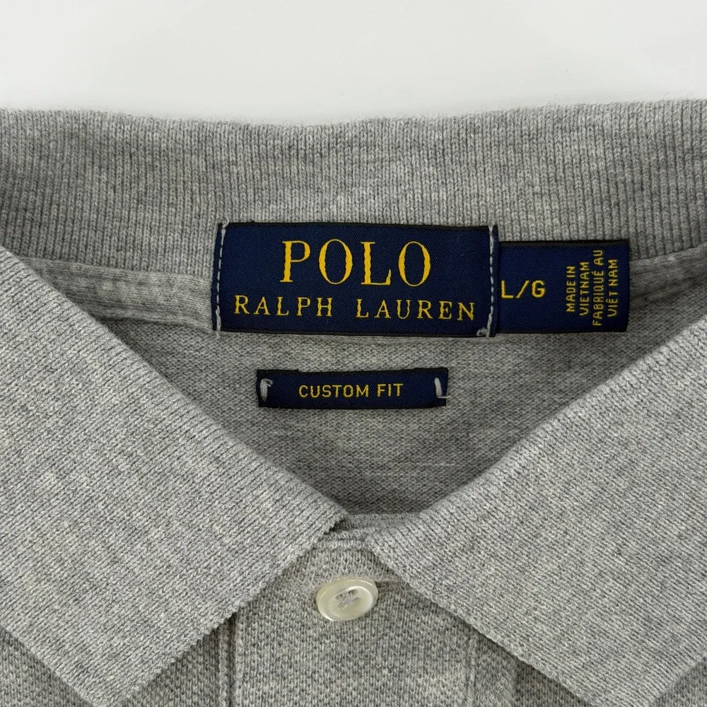 Polo Ralph Lauren Polo Shirt Mens Large Gray Custom Fit Short Sleeve Mesh Cotton